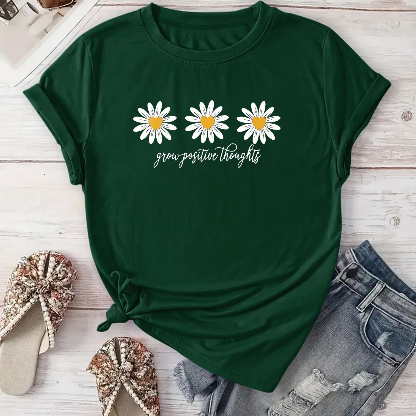 New Arrival: Floral Print T-Shirt for Women, Perfect for Casual Outings, Vacations, Short Sleeves, Round Neck, Suitable for Spring And Summer, Machine Washable, Versatile And Flattering for Streetwear And .