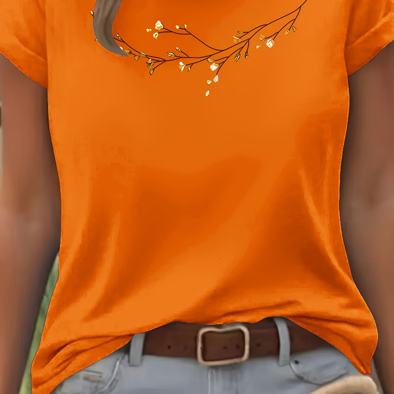 Floral Fashion Art Print Design T-Shirt, Short Sleeve Round Neck Casual Top for Summer Spring Women's Clothing Birthday Gift Friend Present Sister Presents