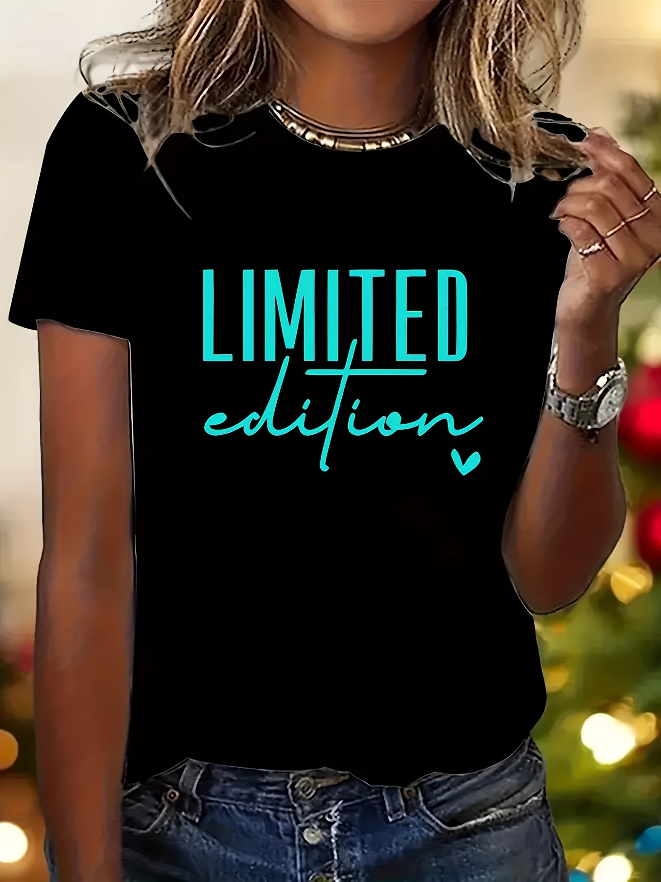LIMITED EDITION Letter Slogan Graphic T-Shirt - Casual Round Neck Short Sleeve, Machine Washable