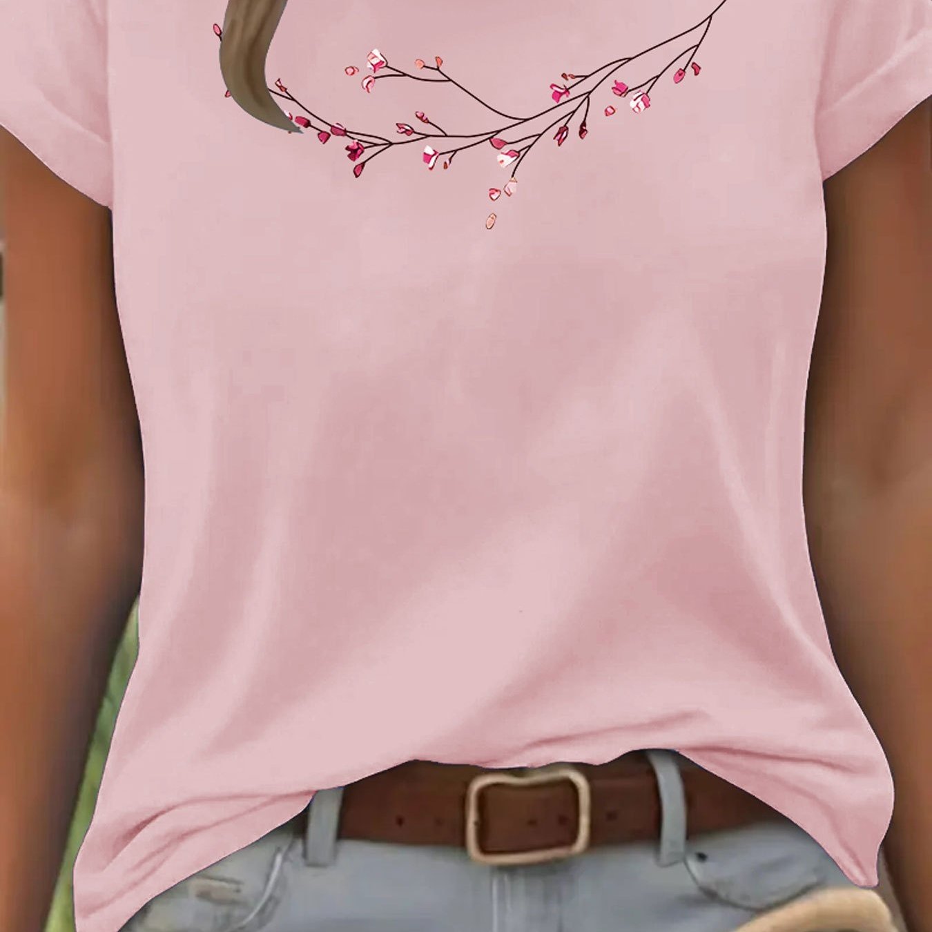 Floral Fashion Art Print Design T-Shirt, Short Sleeve Round Neck Casual Top for Summer Spring Women's Clothing Birthday Gift Friend Present Sister Presents