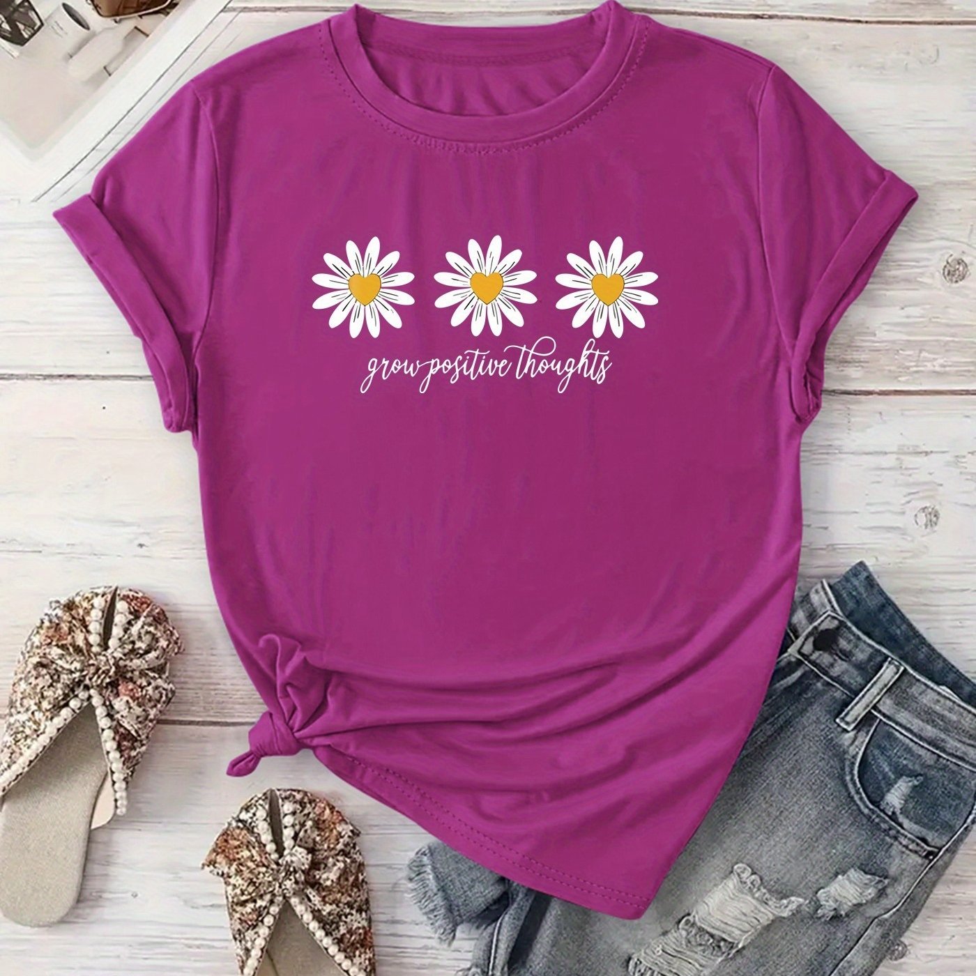 New Arrival: Floral Print T-Shirt for Women, Perfect for Casual Outings, Vacations, Short Sleeves, Round Neck, Suitable for Spring And Summer, Machine Washable, Versatile And Flattering for Streetwear And .
