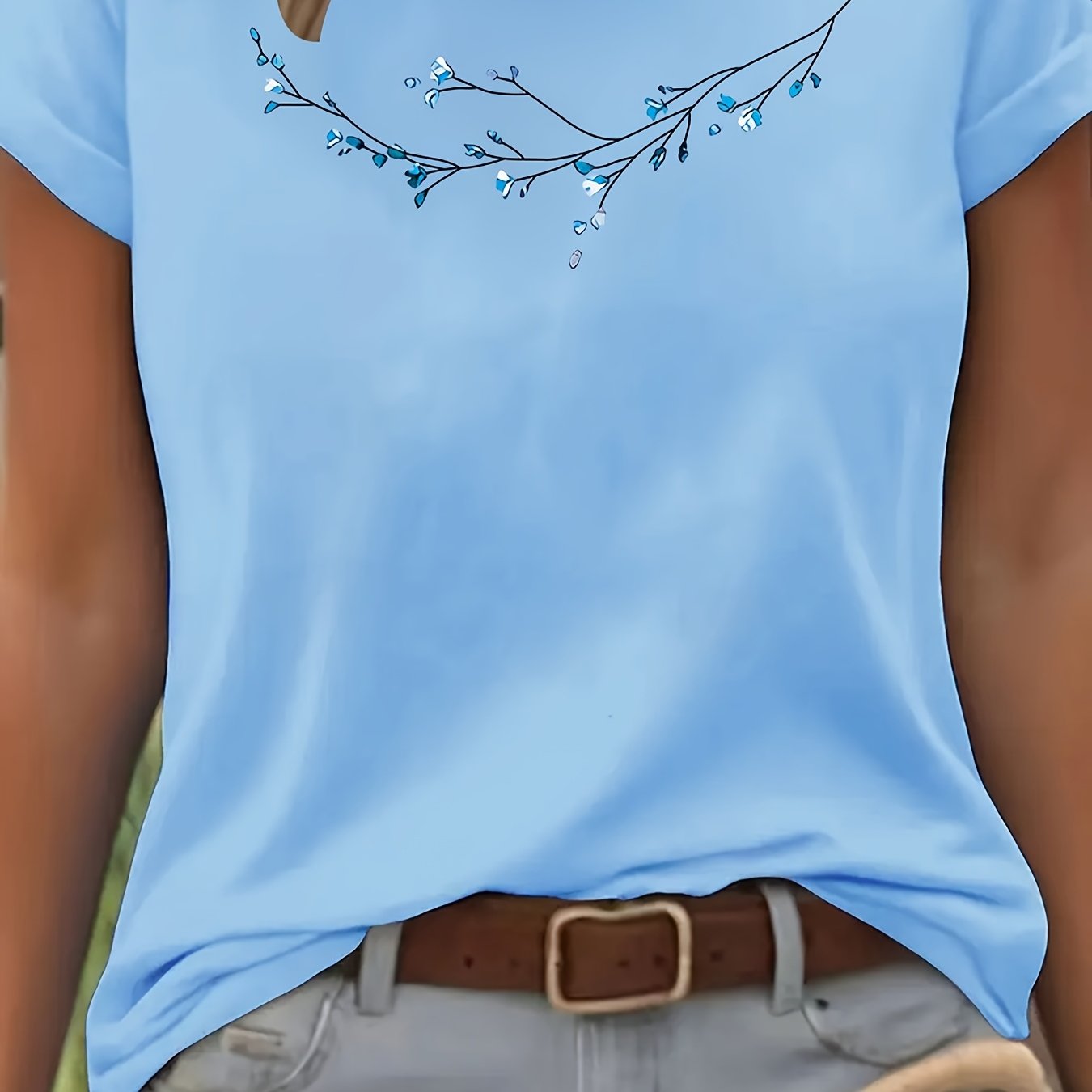 Floral Fashion Art Print Design T-Shirt, Short Sleeve Round Neck Casual Top for Summer Spring Women's Clothing Birthday Gift Friend Present Sister Presents