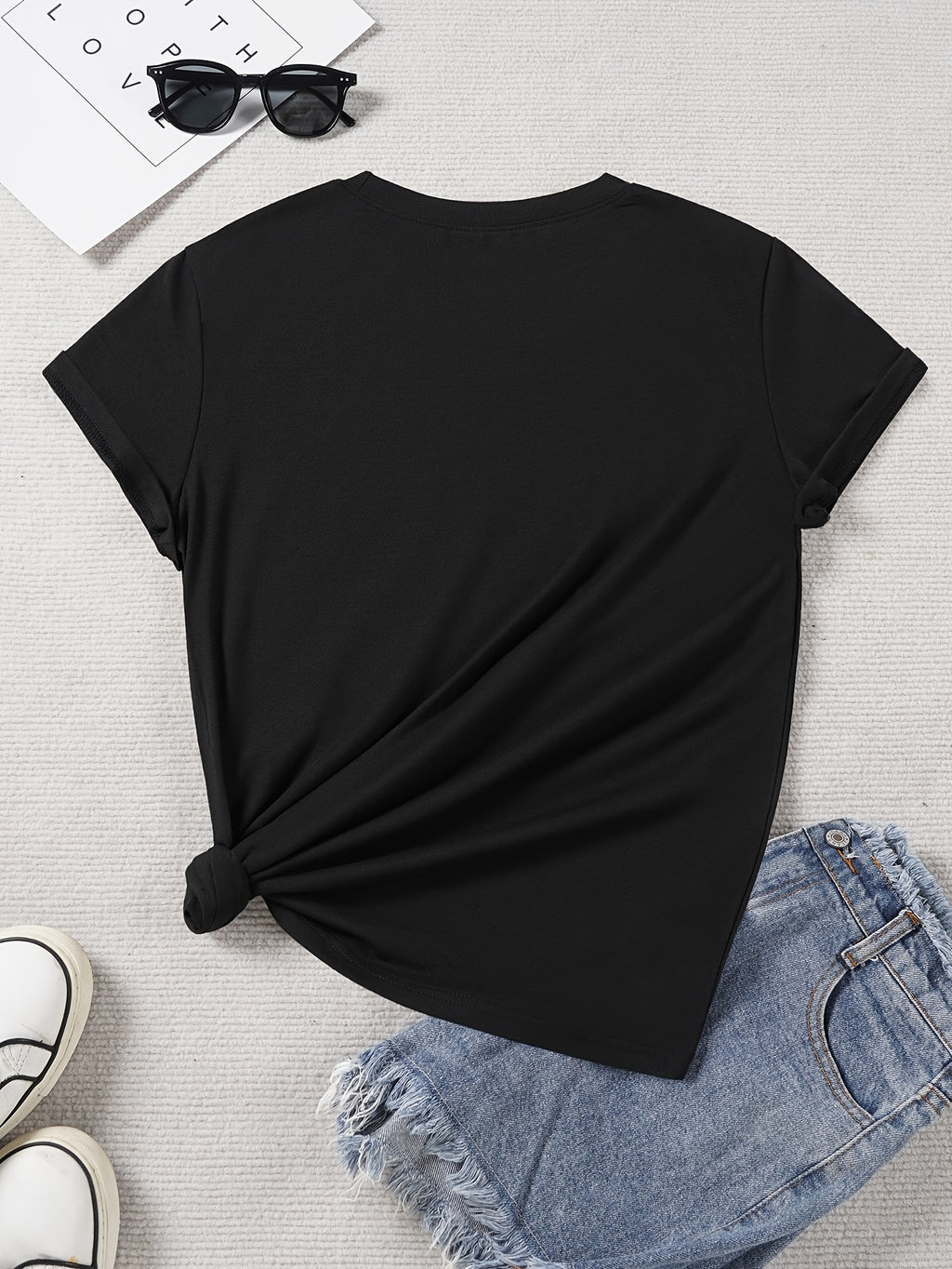 2025 New Yellow Heart Print Fashion Casual Loose Round Neck Short Sleeve T-Shirt, Summer/Spring Women's Loose Sexy Sweet Cute Vacation Top