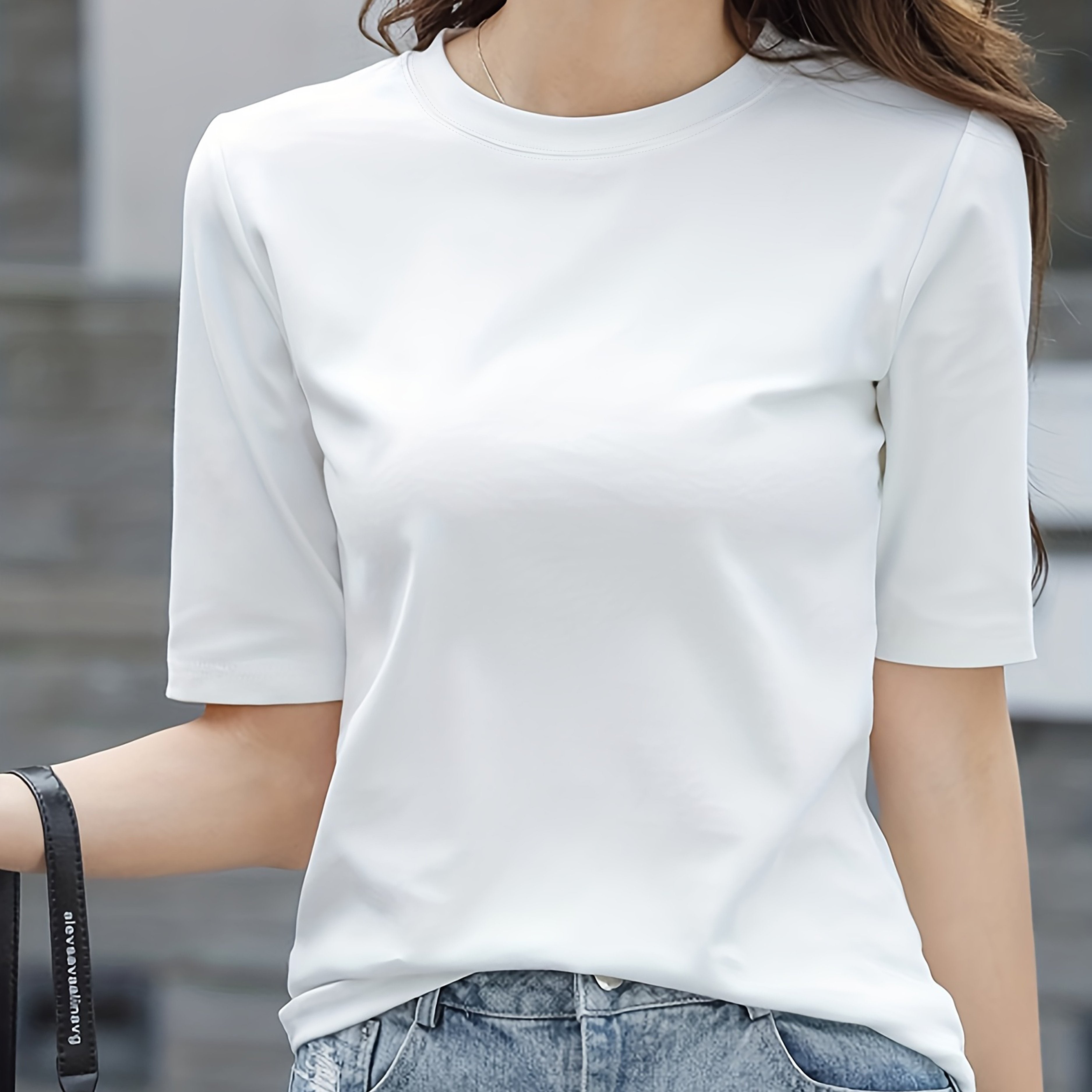 Women'S Elegant Solid Color T-Shirt - Soft Pink Crew Neck Short Sleeve Top, Perfect for Summer Fashion, Everyday Tshirt | Versatile Top | Comfortable Fit