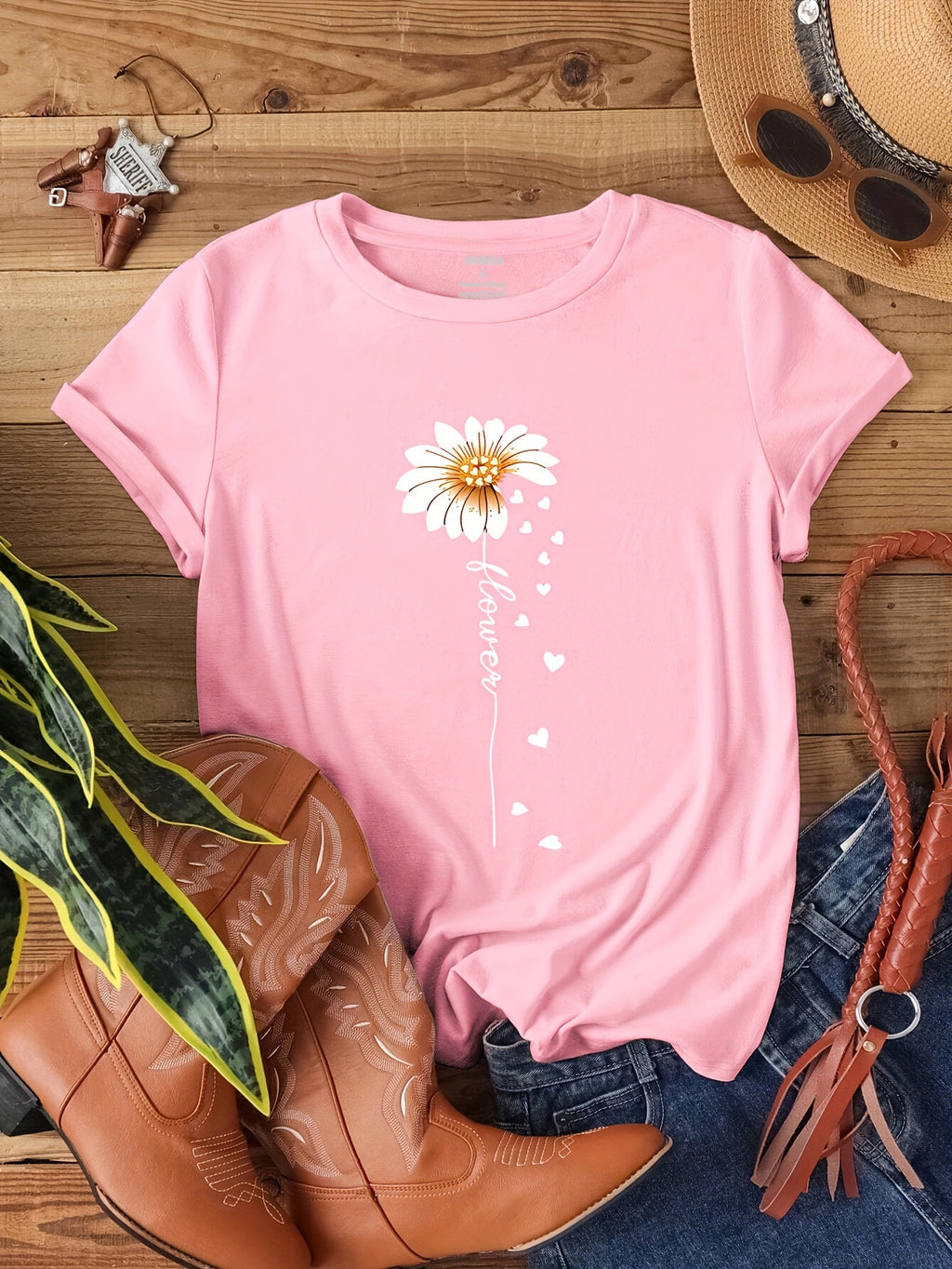 7040[2023 New Arrival Small Version Daisy Heart Print T-Shirt]