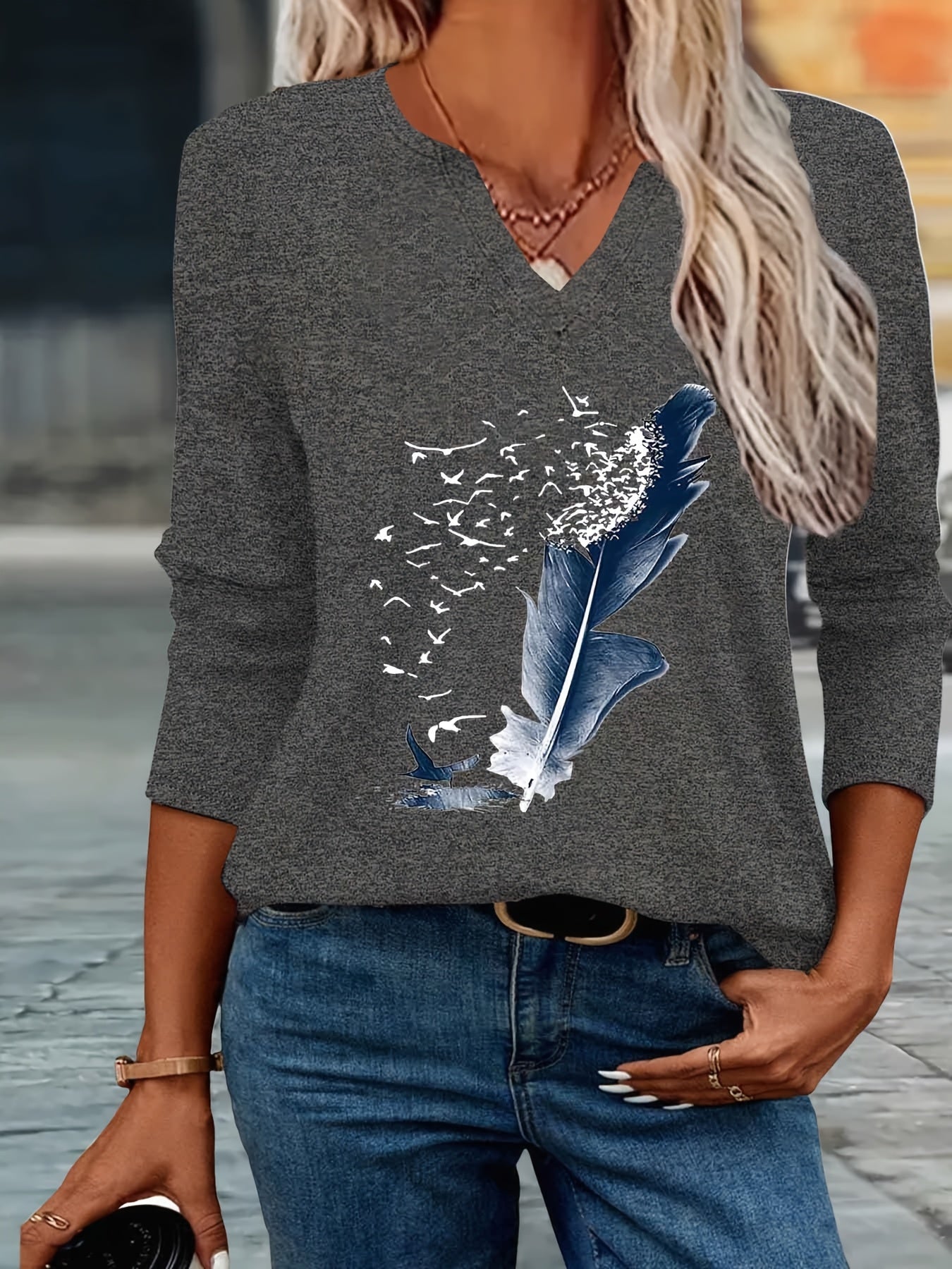 2025 New Style, Print Spring And Summer Fashion Easy Women'S Casual V-Neck Three-Quarter Sleeve T-Shirt 79-A41-544