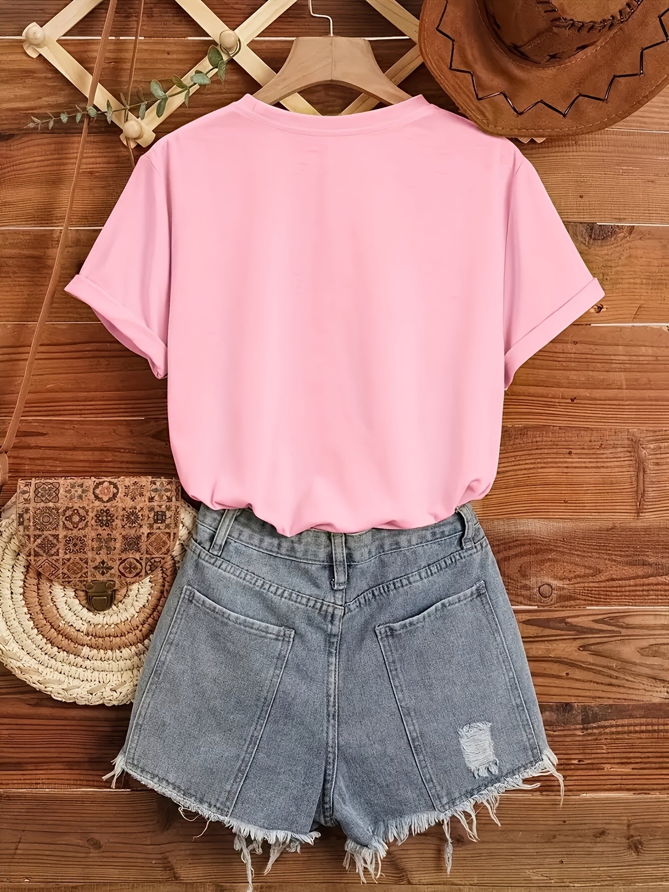 Moon Print Round Neck T-Shirt, Casual Short-Sleeve Top for Spring And Summer, Women'S Clothing