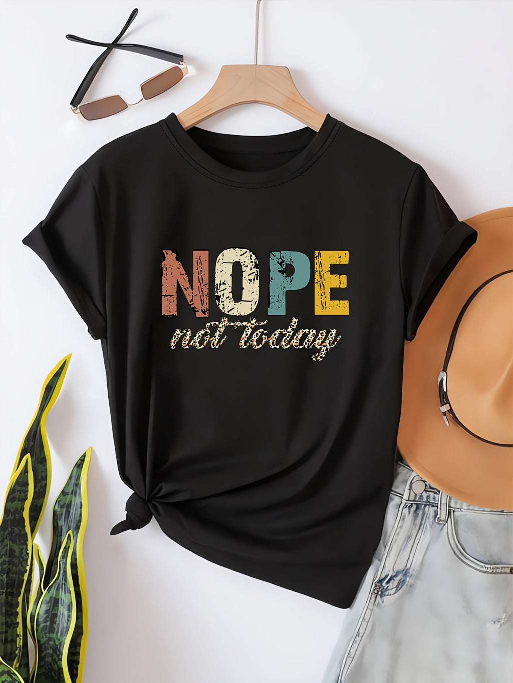 New Fashion Trend NOPE Large Letter Printed Round Neck Summer Women'S Short Sleeve T-Shirt