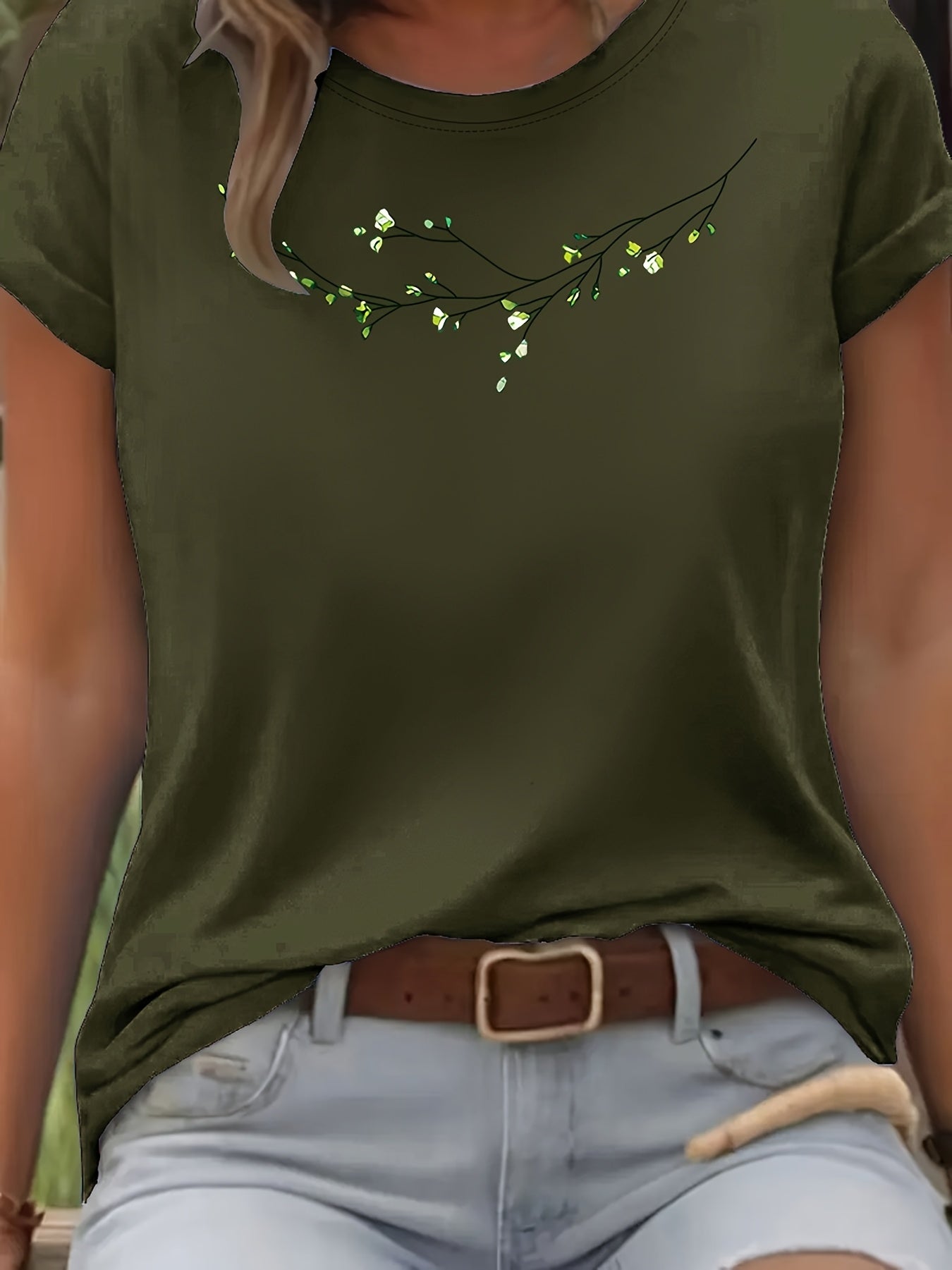 Floral Fashion Art Print Design T-Shirt, Short Sleeve Round Neck Casual Top for Summer Spring Women's Clothing Birthday Gift Friend Present Sister Presents