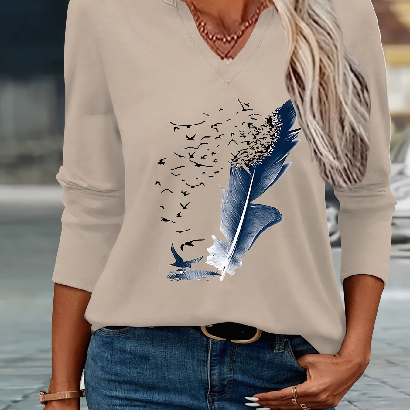 2025 New Style, Print Spring And Summer Fashion Easy Women'S Casual V-Neck Three-Quarter Sleeve T-Shirt 79-A41-544
