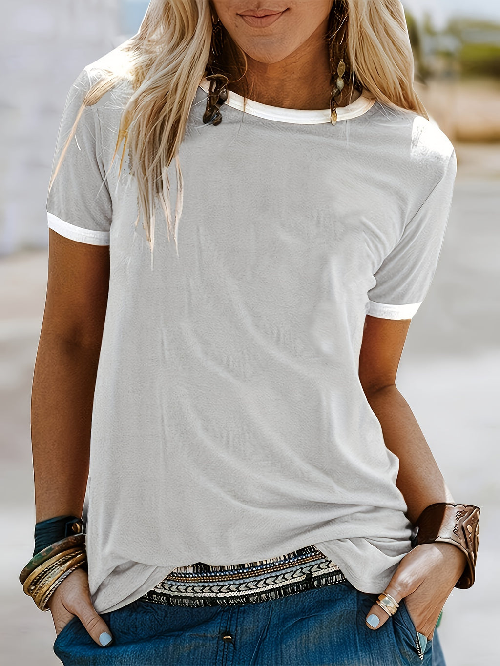 Loose Crew Neck T-shirt, Casual Simple Short Sleeve Summer T-Shirts Tops, Women's Clothing