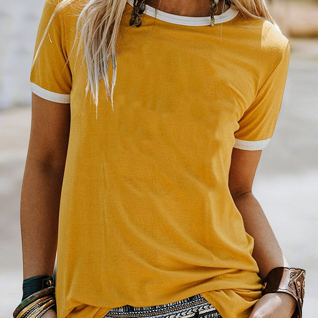 Loose Crew Neck T-shirt, Casual Simple Short Sleeve Summer T-Shirts Tops, Women's Clothing