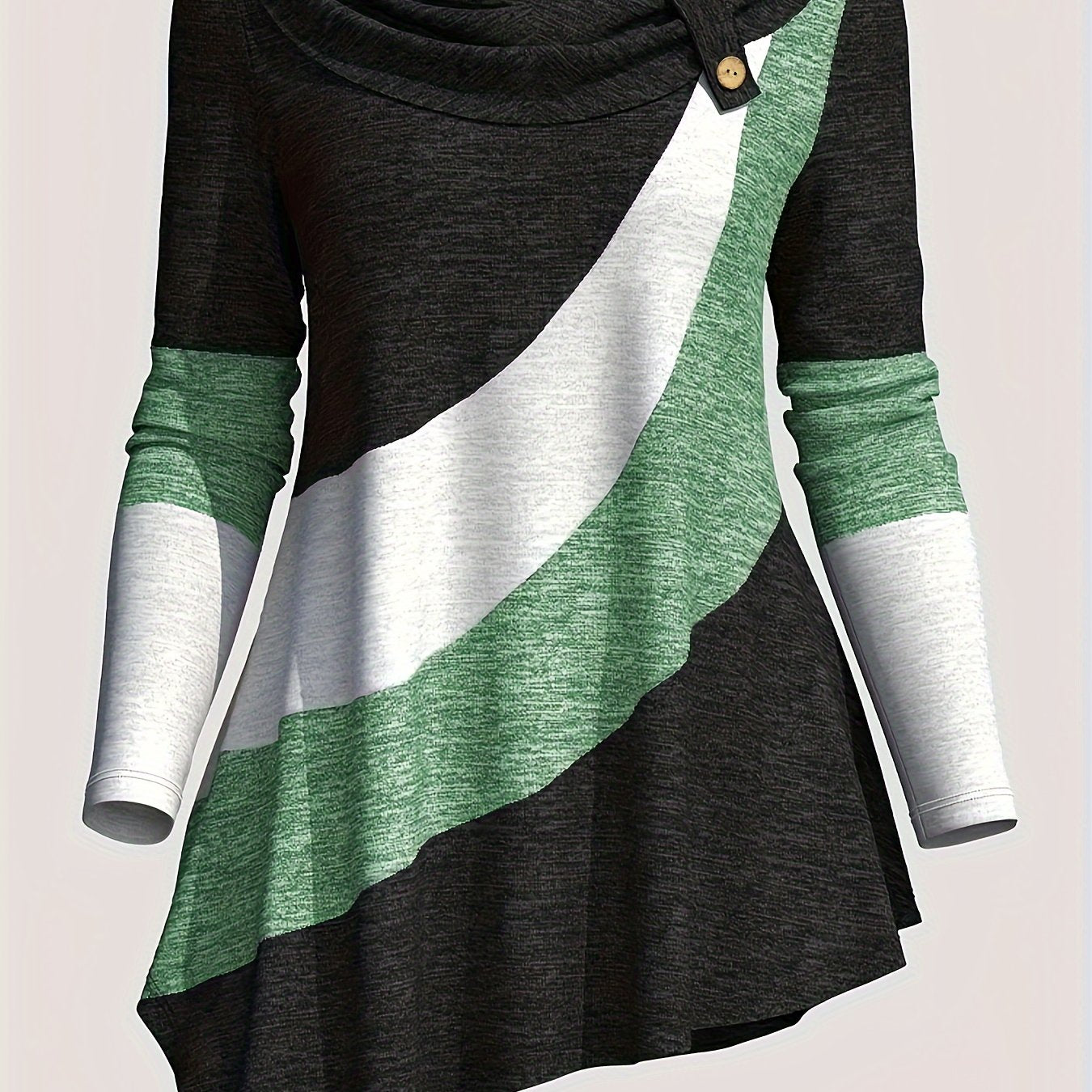 Women'S Long-Sleeve Top with a Collared Design, Featuring an Irregular Hem And Color Block Stitching