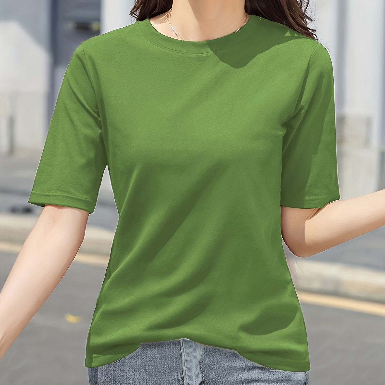 Women'S Elegant Solid Color T-Shirt - Soft Pink Crew Neck Short Sleeve Top, Perfect for Summer Fashion, Everyday Tshirt | Versatile Top | Comfortable Fit