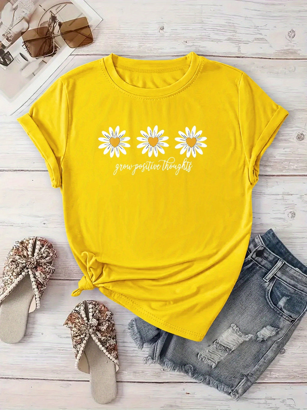 New Arrival: Floral Print T-Shirt for Women, Perfect for Casual Outings, Vacations, Short Sleeves, Round Neck, Suitable for Spring And Summer, Machine Washable, Versatile And Flattering for Streetwear And .