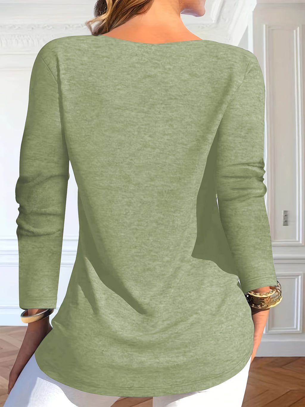 New Autumn And Winter Solid Color V-Neck Loose Elegant Long-Sleeve Top for Women