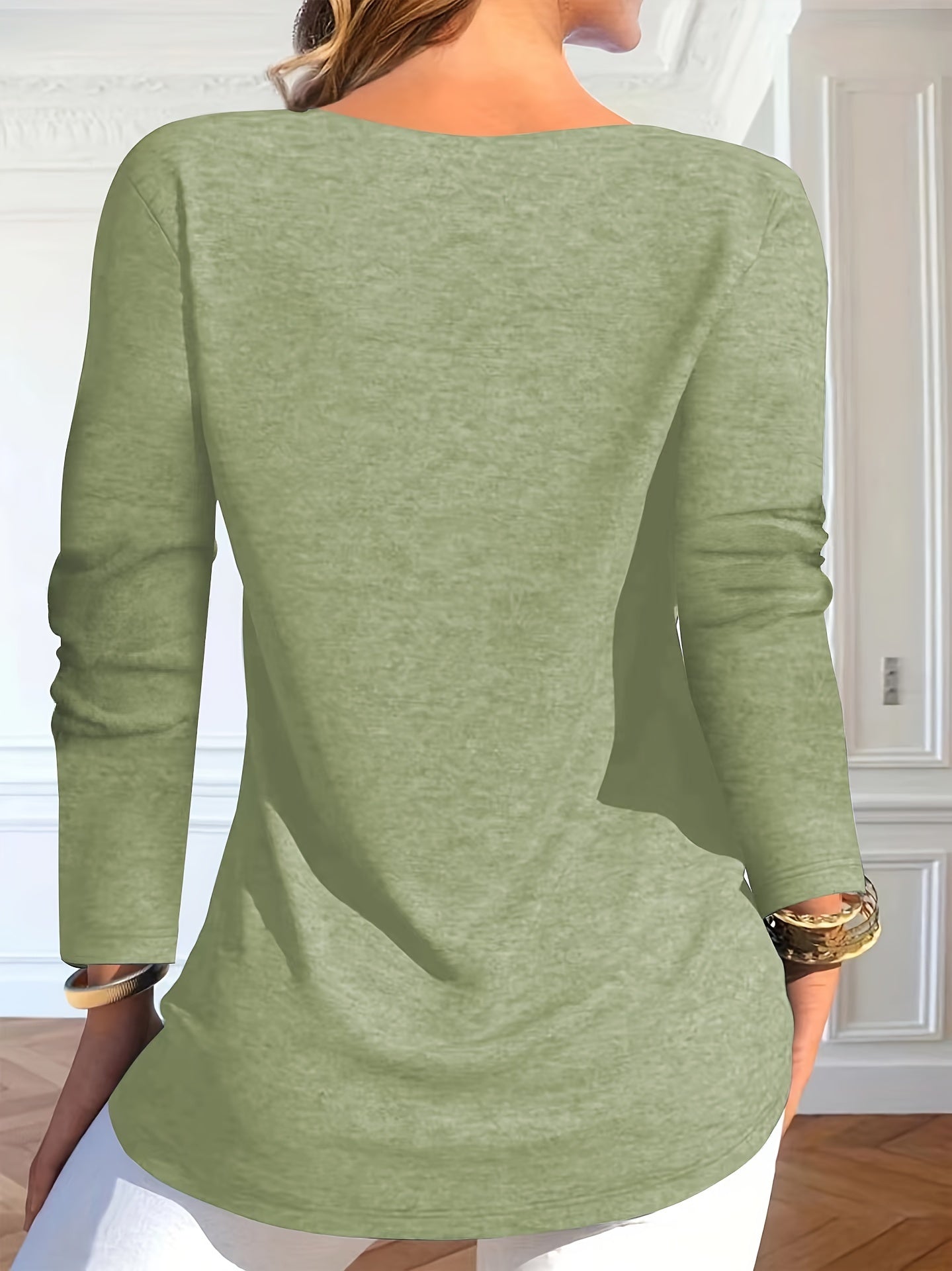 New Autumn And Winter Solid Color V-Neck Loose Elegant Long-Sleeve Top for Women