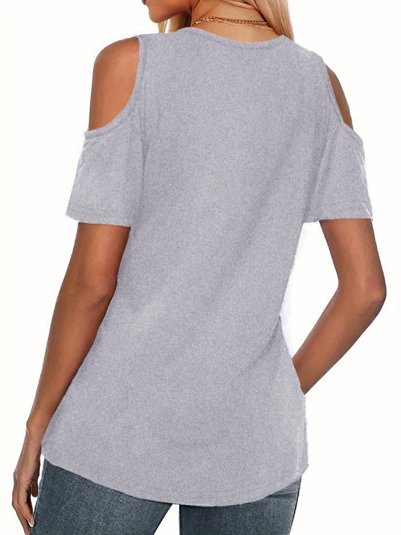 Women'S Fashion T-Shirt with a Printed Design And V-Neck, Stylish Off-Shoulder Short-Sleeve T-Shirt for Women