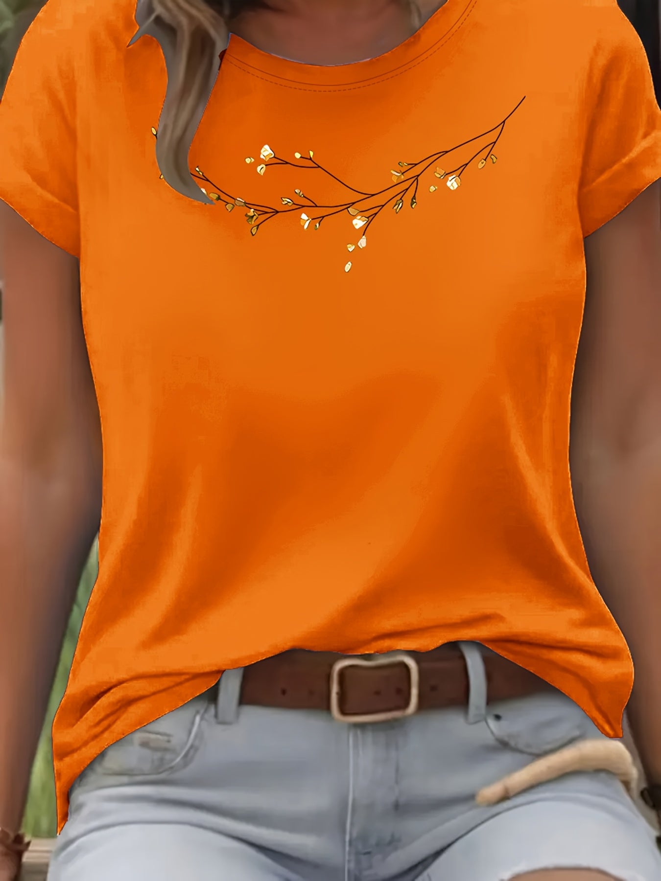 Floral Fashion Art Print Design T-Shirt, Short Sleeve Round Neck Casual Top for Summer Spring Women's Clothing Birthday Gift Friend Present Sister Presents