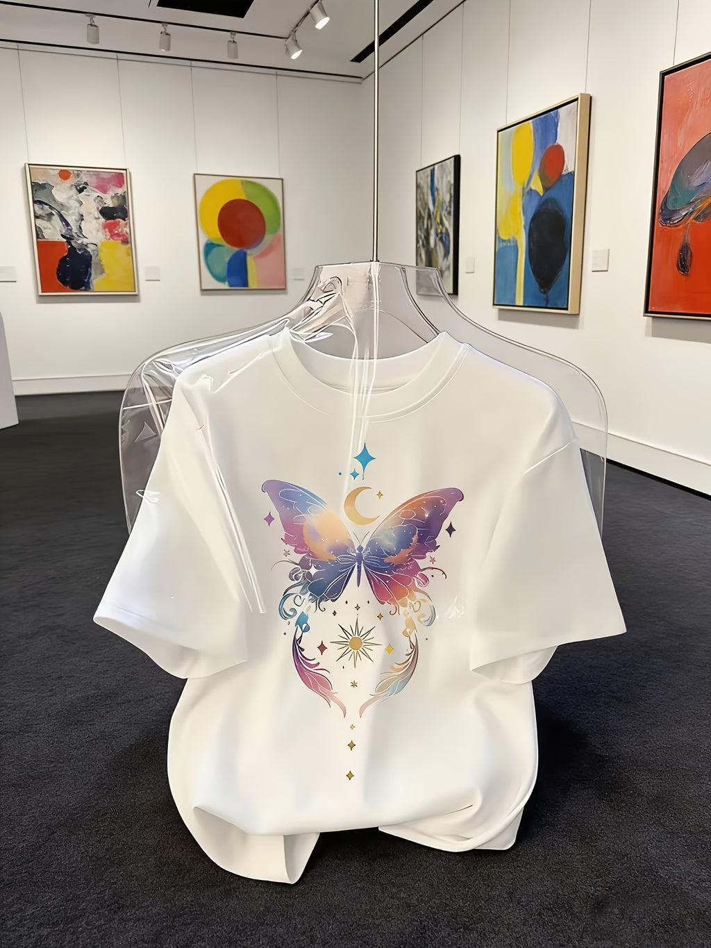 Women's Casual Printed Short-Sleeve T-Shirt - Black Print Design, Round Neck, Lightweight, Machine Washable, Spring/Summer Top, Elegant Women's Shirt