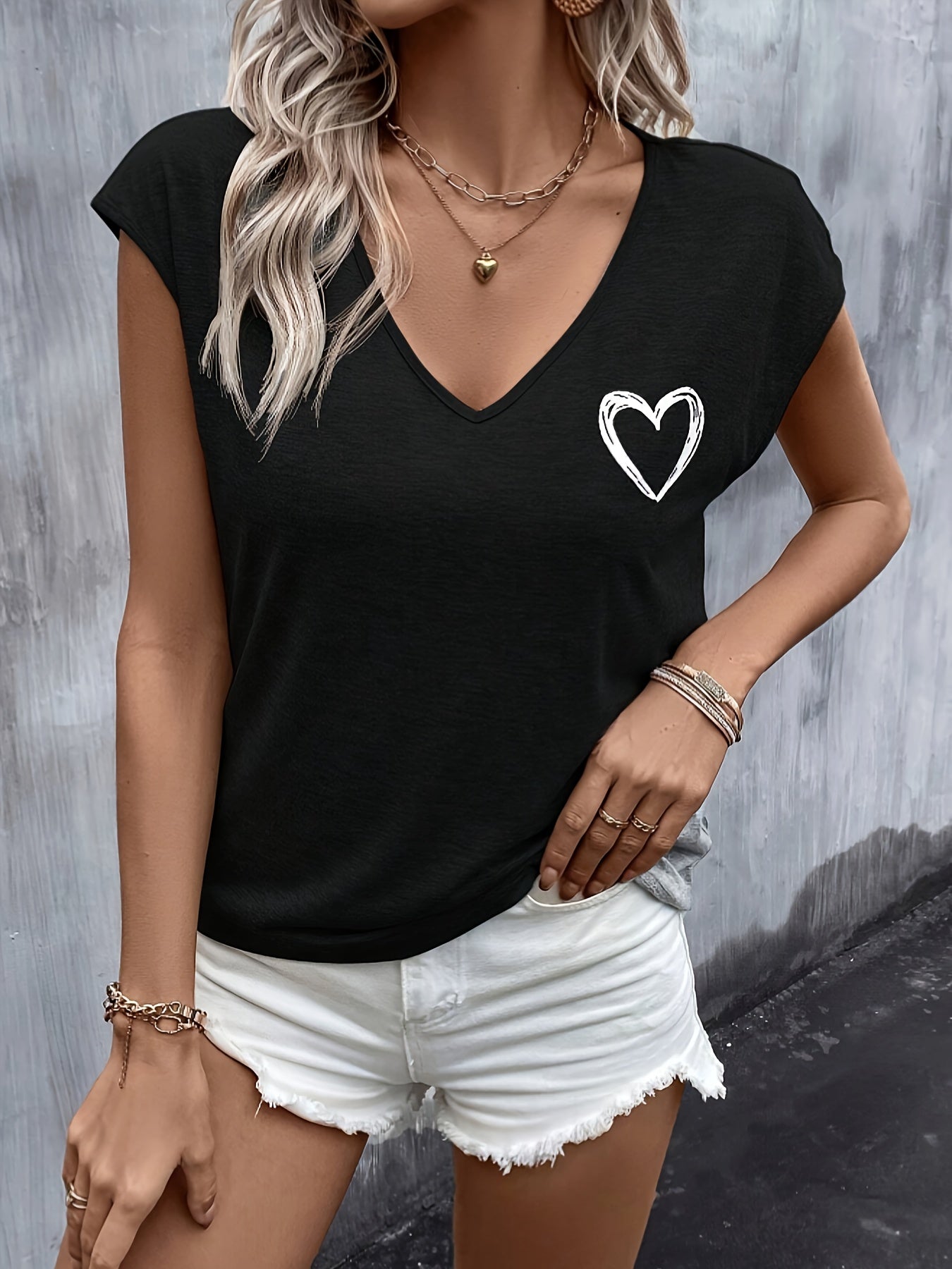 Summer Heart Print Batwing Sleeve T-Shirt