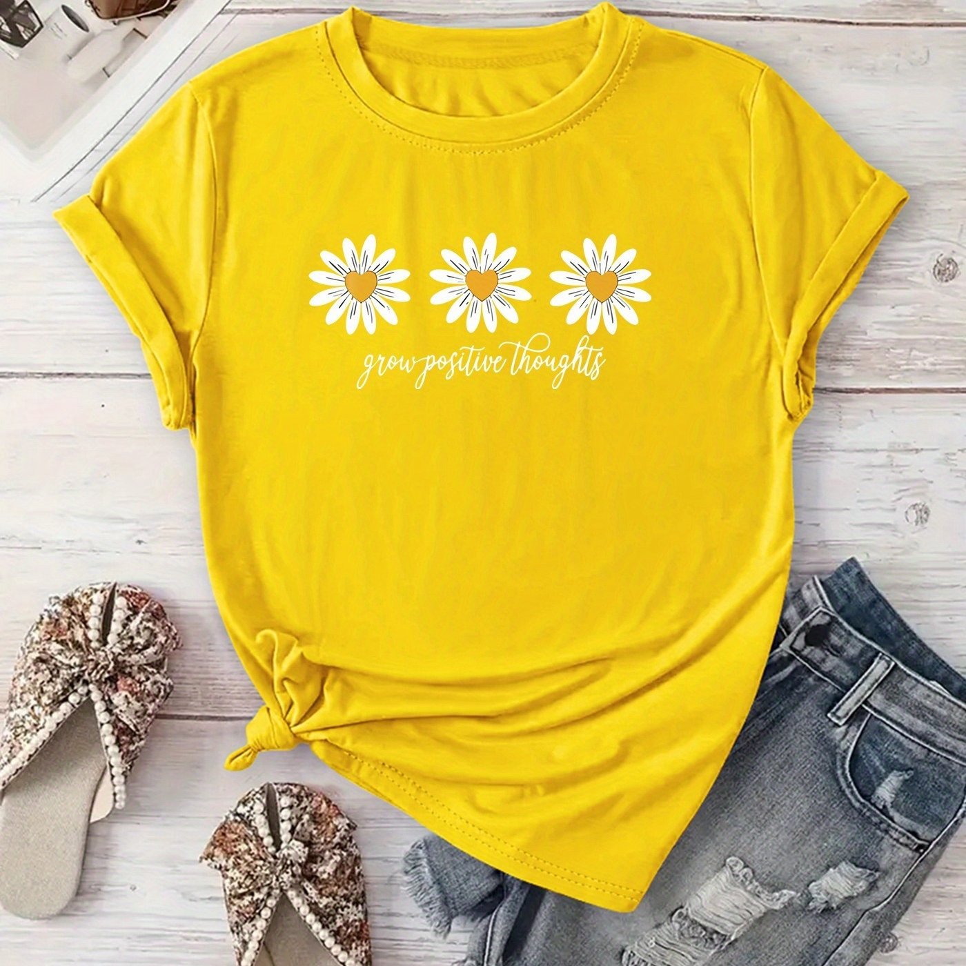 New Arrival: Floral Print T-Shirt for Women, Perfect for Casual Outings, Vacations, Short Sleeves, Round Neck, Suitable for Spring And Summer, Machine Washable, Versatile And Flattering for Streetwear And .