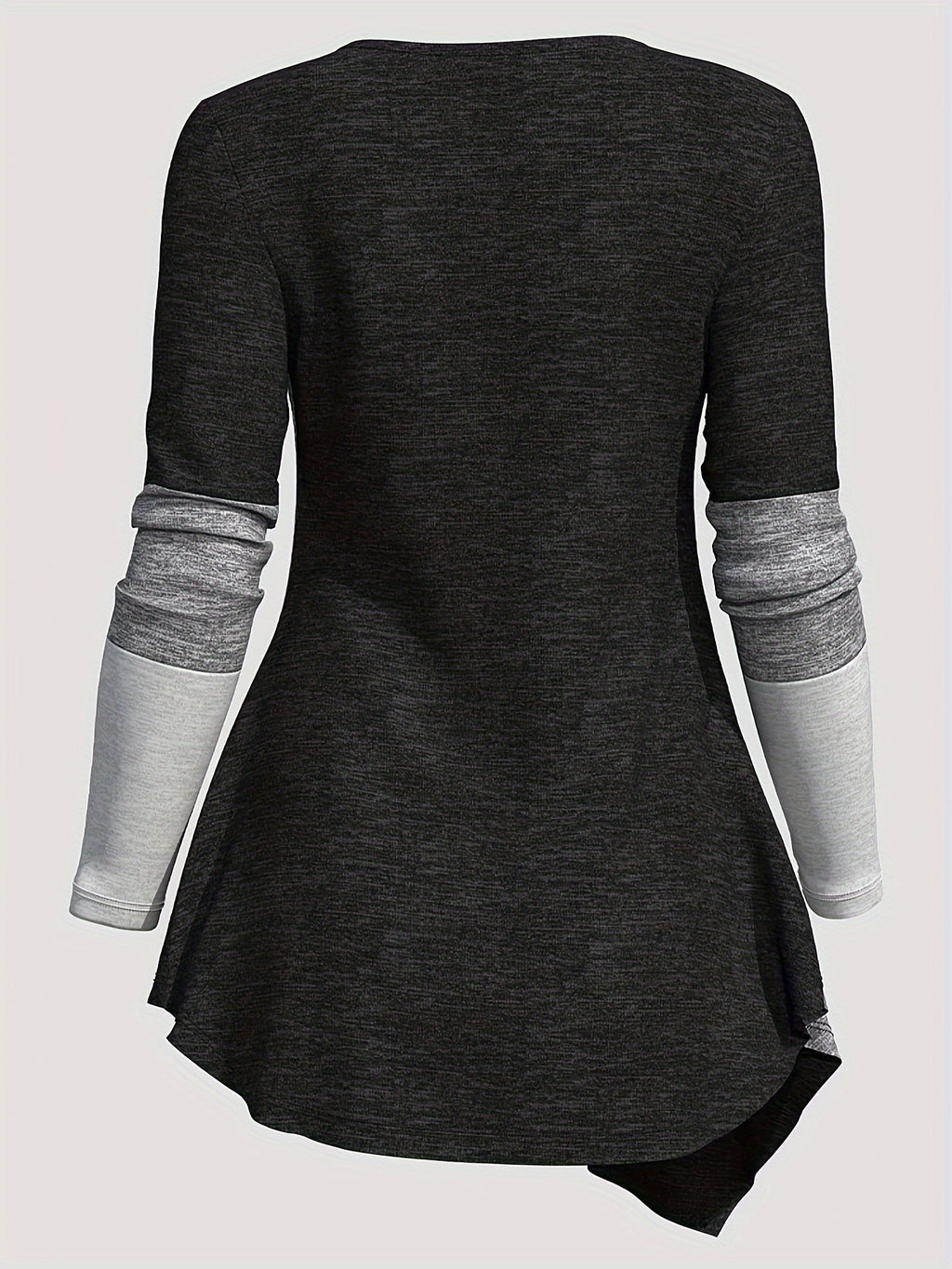 Women'S Long-Sleeve Top with a Collared Design, Featuring an Irregular Hem And Color Block Stitching