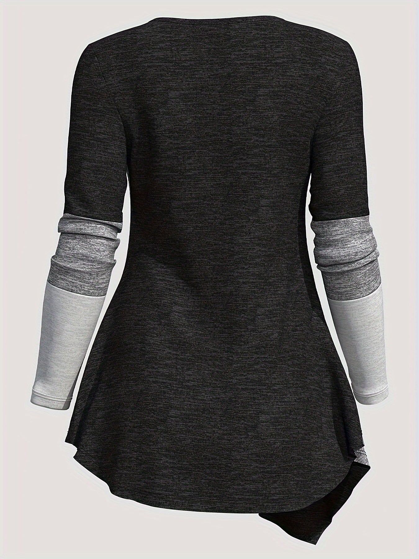 Women'S Long-Sleeve Top with a Collared Design, Featuring an Irregular Hem And Color Block Stitching
