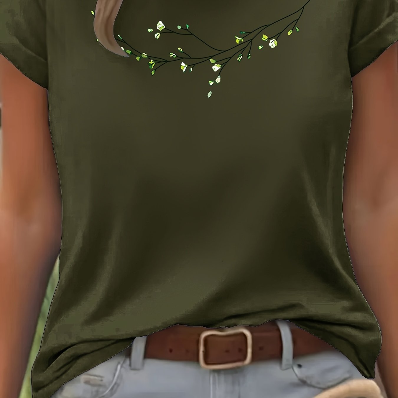 Floral Fashion Art Print Design T-Shirt, Short Sleeve Round Neck Casual Top for Summer Spring Women's Clothing Birthday Gift Friend Present Sister Presents