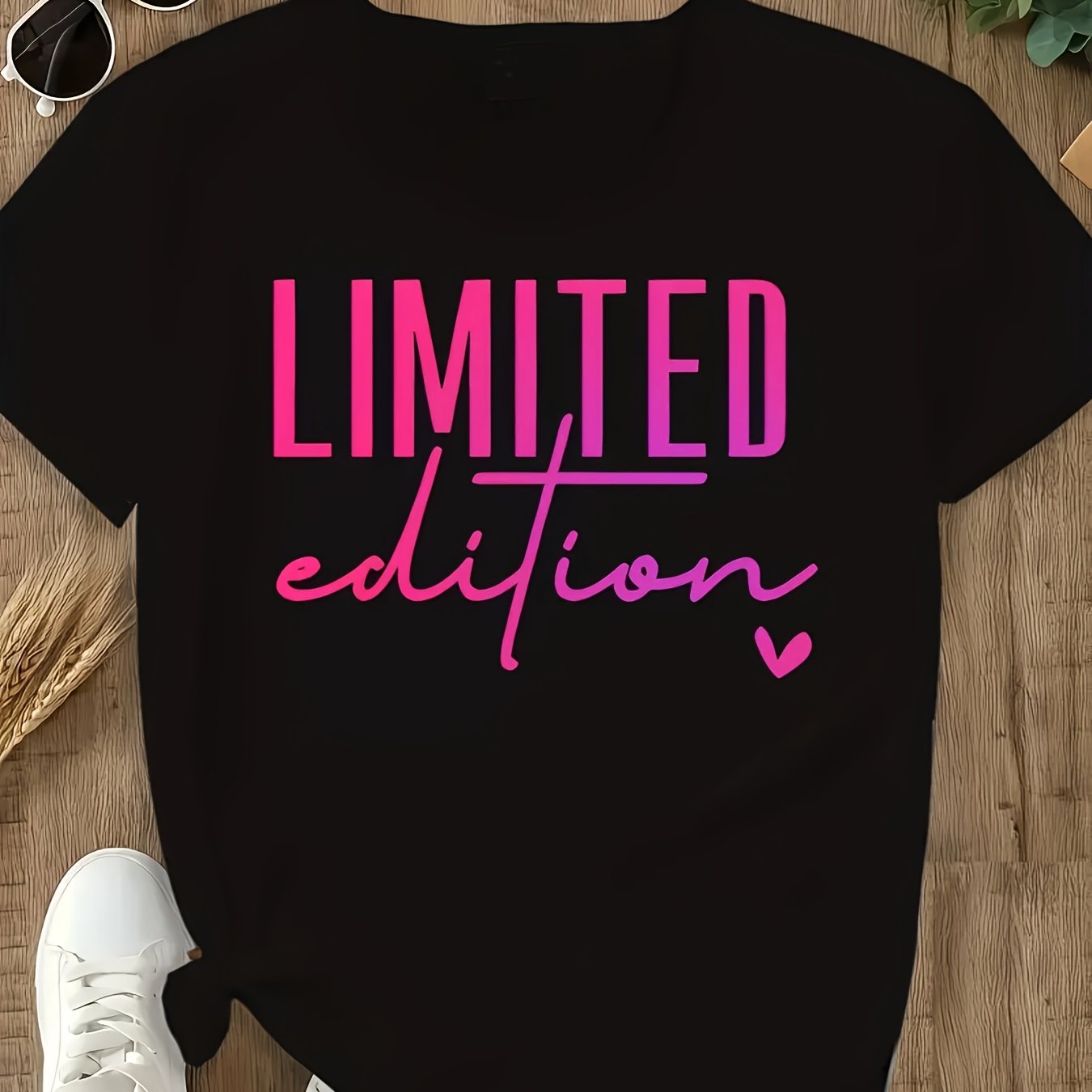 LIMITED EDITION Letter Slogan Graphic T-Shirt - Casual Round Neck Short Sleeve, Machine Washable