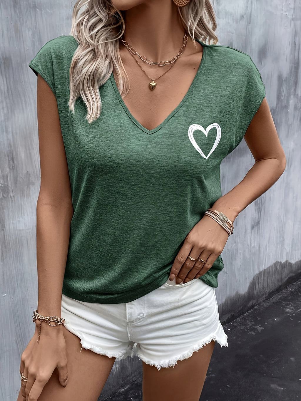 Summer Heart Print Batwing Sleeve T-Shirt