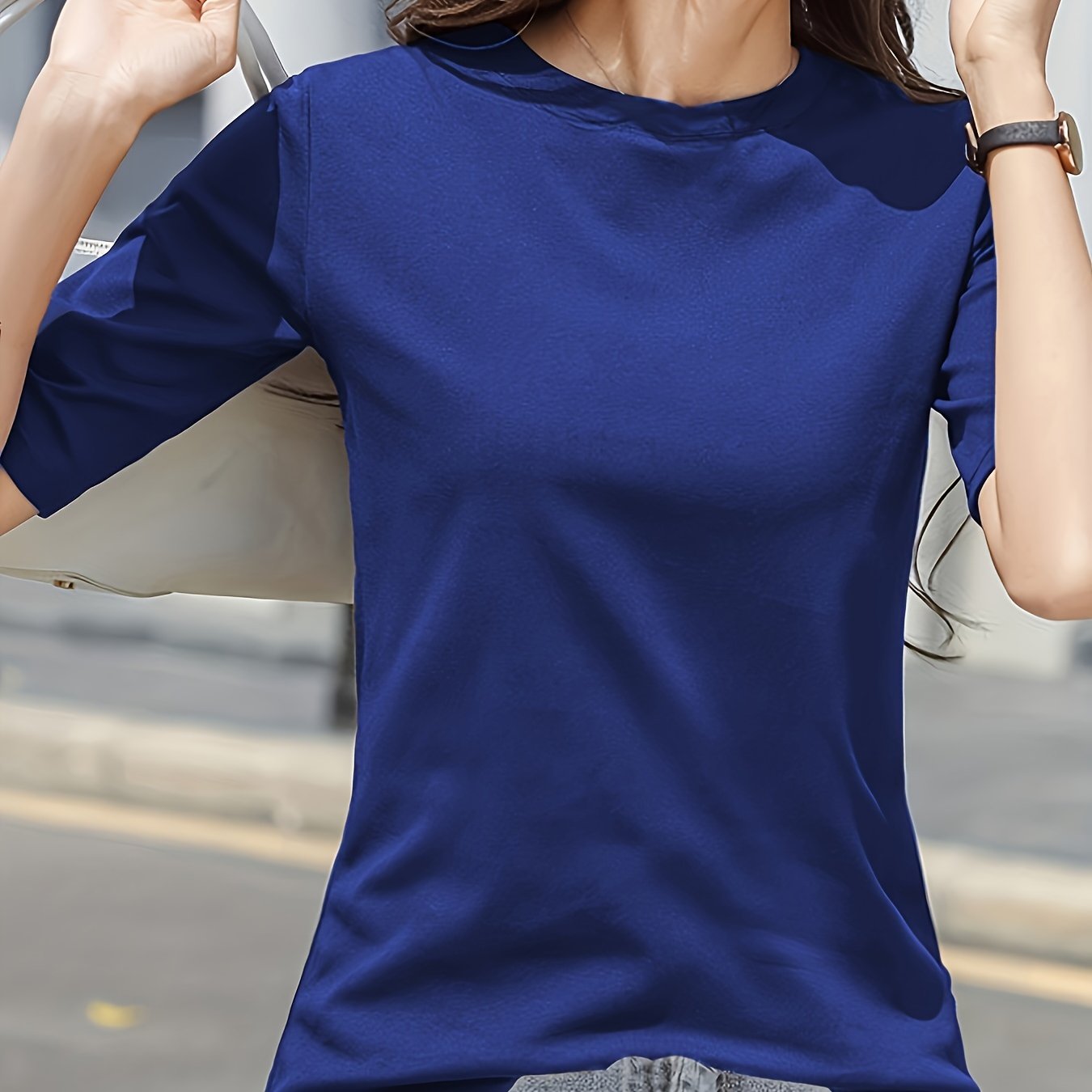 Women'S Elegant Solid Color T-Shirt - Soft Pink Crew Neck Short Sleeve Top, Perfect for Summer Fashion, Everyday Tshirt | Versatile Top | Comfortable Fit