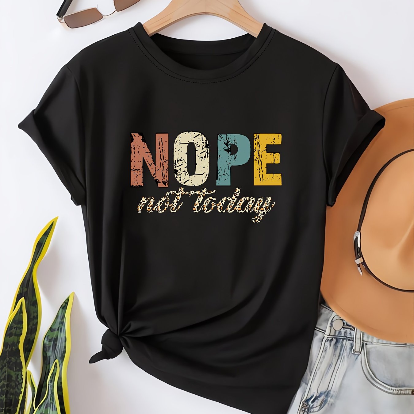 New Fashion Trend NOPE Large Letter Printed Round Neck Summer Women'S Short Sleeve T-Shirt