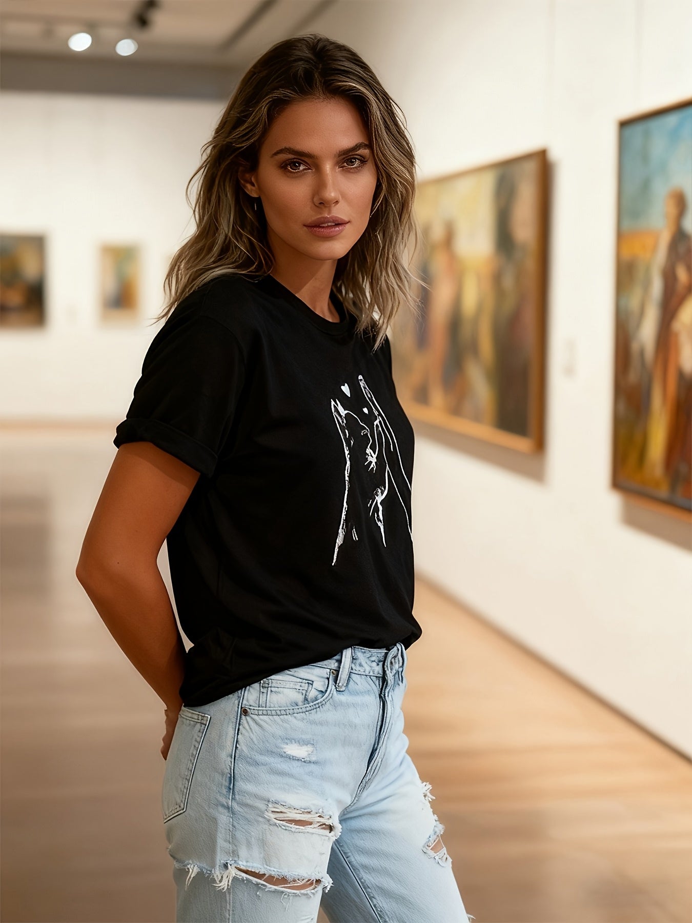 Pet Lovers Cat's Paw Graphic Print Stylish Casual Short Sleeves, Spring and Summer Fit, Round Neck Women's T-shirt