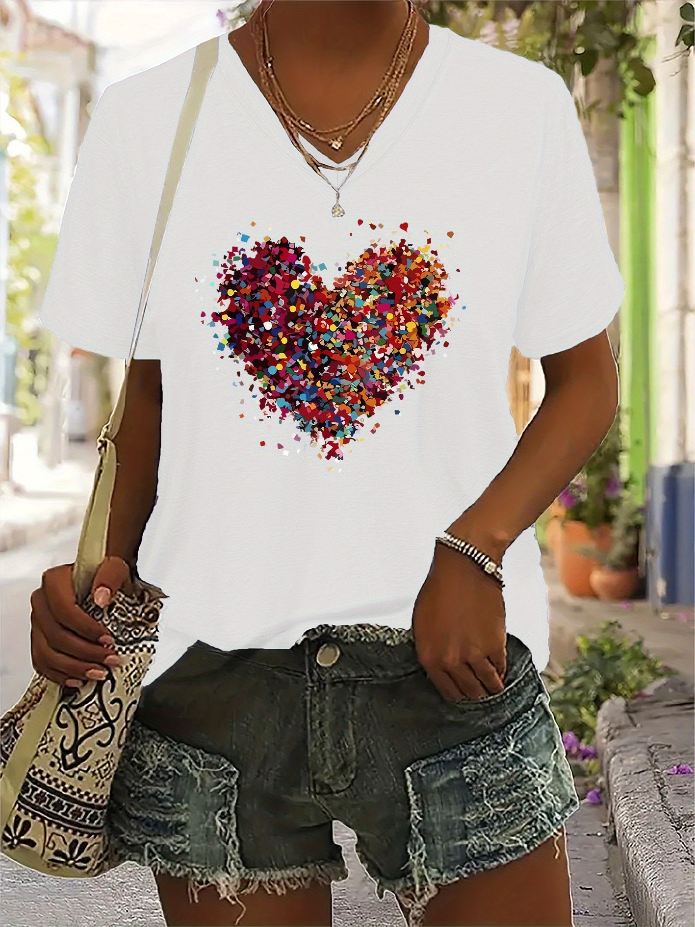 Women'S Fashion T-Shirt with a Love Printed Design, V-Neck Casual Short-Sleeve T-Shirt for Women