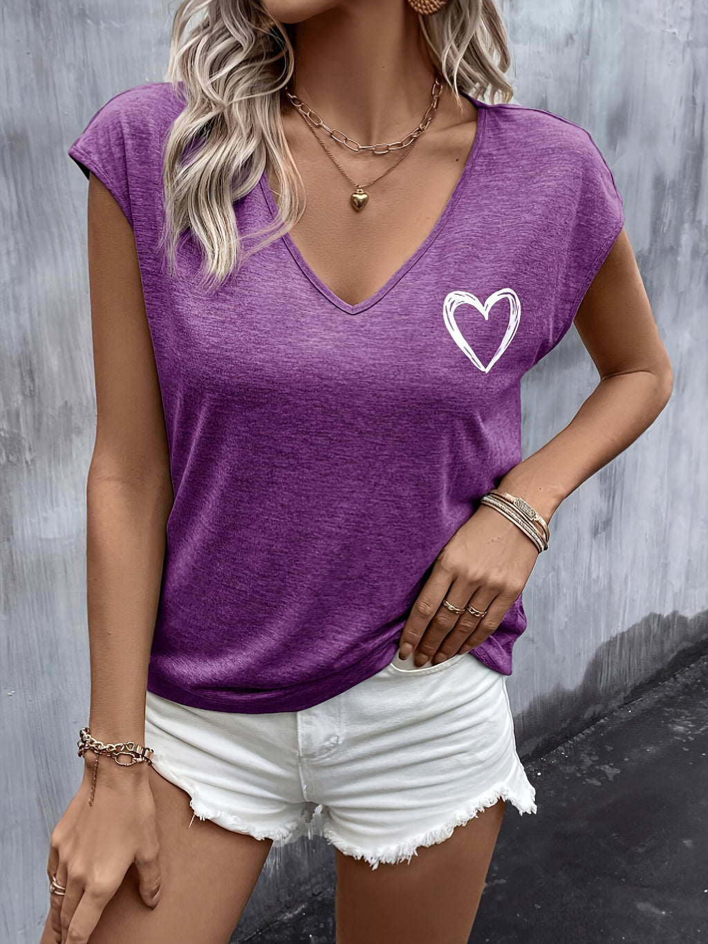 Summer Heart Print Batwing Sleeve T-Shirt