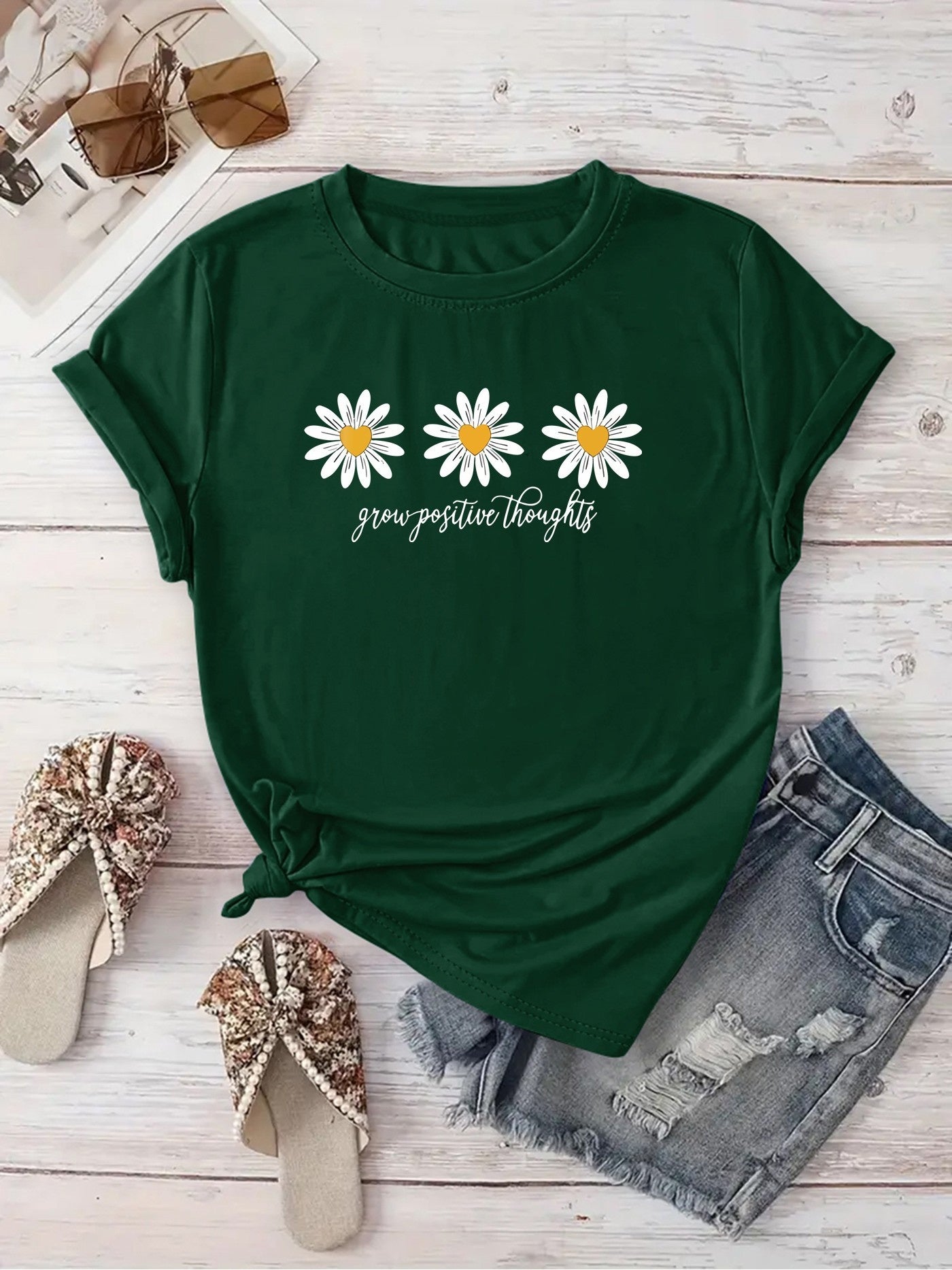 New Arrival: Floral Print T-Shirt for Women, Perfect for Casual Outings, Vacations, Short Sleeves, Round Neck, Suitable for Spring And Summer, Machine Washable, Versatile And Flattering for Streetwear And .