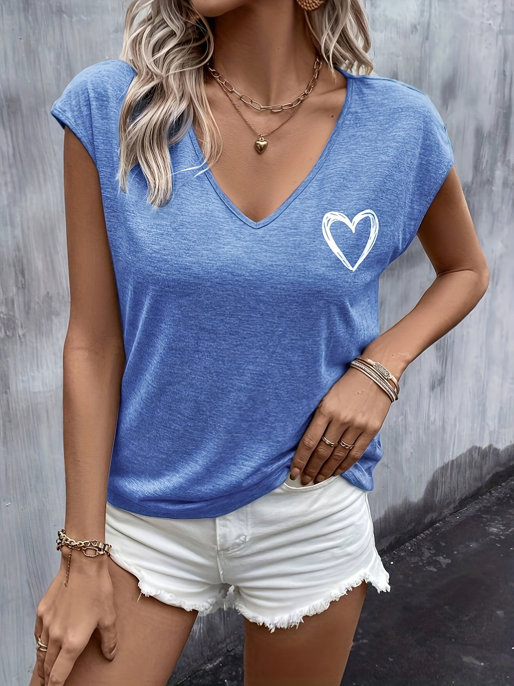 Summer Heart Print Batwing Sleeve T-Shirt