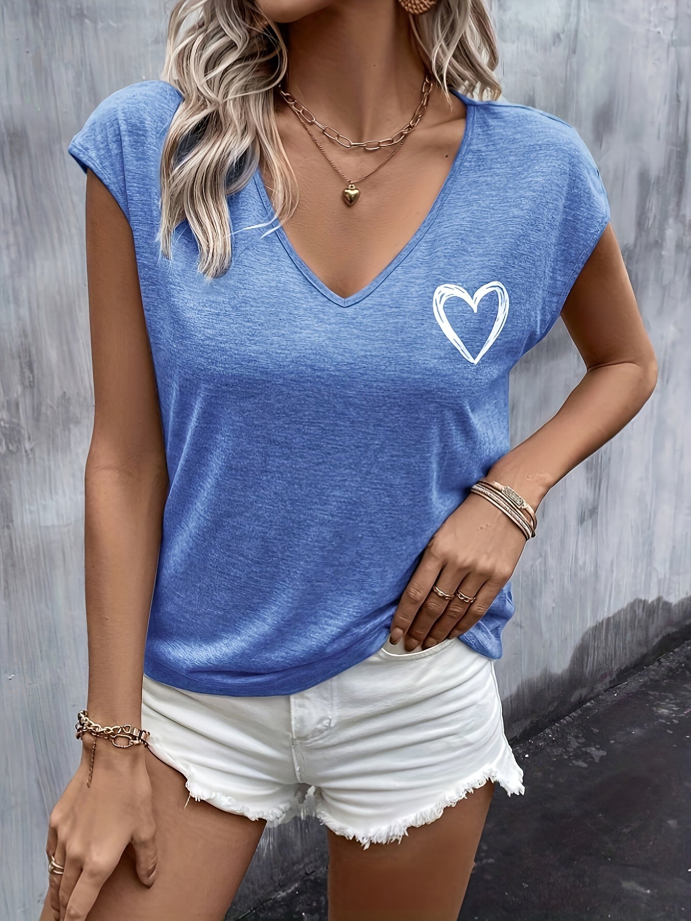 Summer Heart Print Batwing Sleeve T-Shirt
