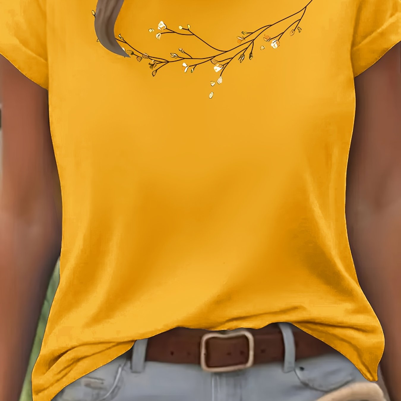 Floral Fashion Art Print Design T-Shirt, Short Sleeve Round Neck Casual Top for Summer Spring Women's Clothing Birthday Gift Friend Present Sister Presents