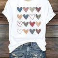 Fashionable Women'S Collection Valentine'S Day Creative Heart Pattern Printed Casual Round Neck Short Sleeve T-Shirt