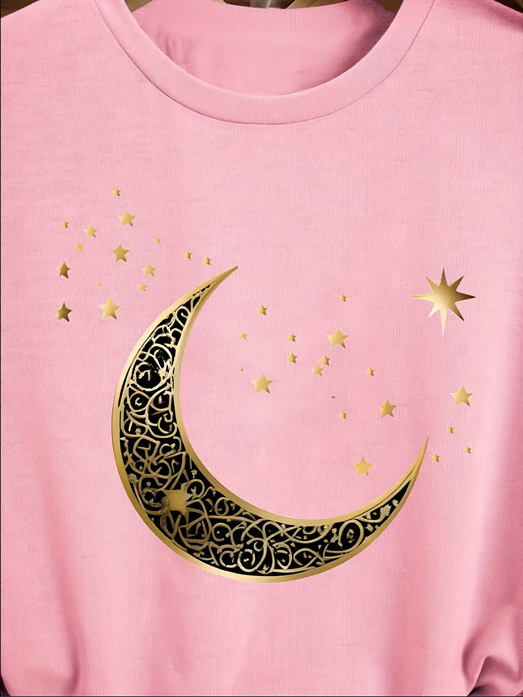Moon Print Round Neck T-Shirt, Casual Short-Sleeve Top for Spring And Summer, Women'S Clothing