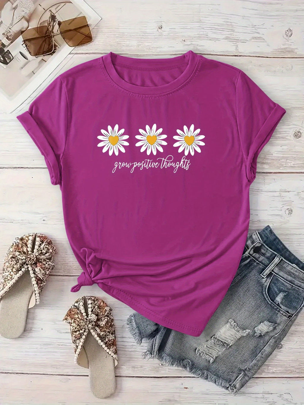 New Arrival: Floral Print T-Shirt for Women, Perfect for Casual Outings, Vacations, Short Sleeves, Round Neck, Suitable for Spring And Summer, Machine Washable, Versatile And Flattering for Streetwear And .