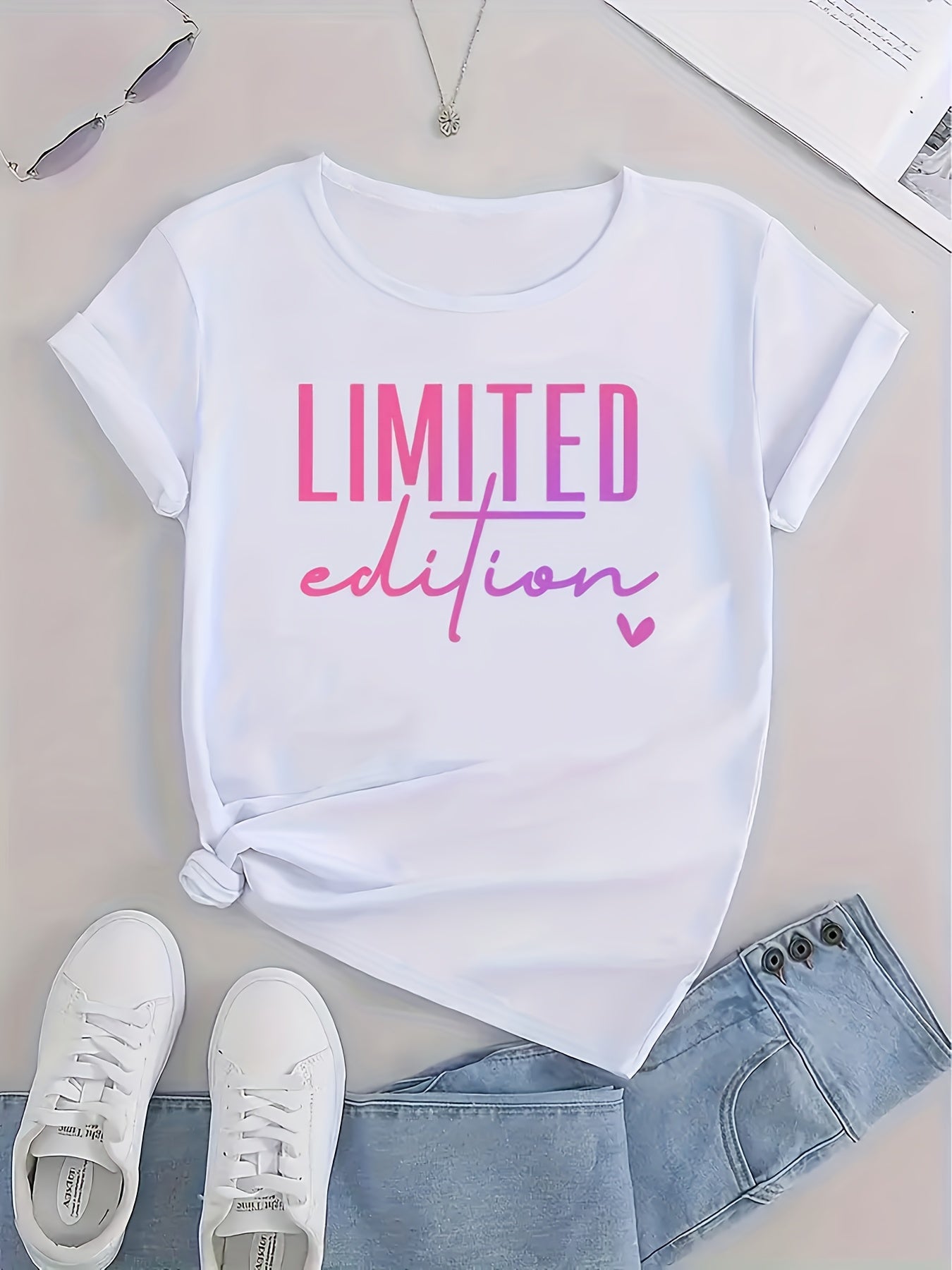 LIMITED EDITION Letter Slogan Graphic T-Shirt - Casual Round Neck Short Sleeve, Machine Washable