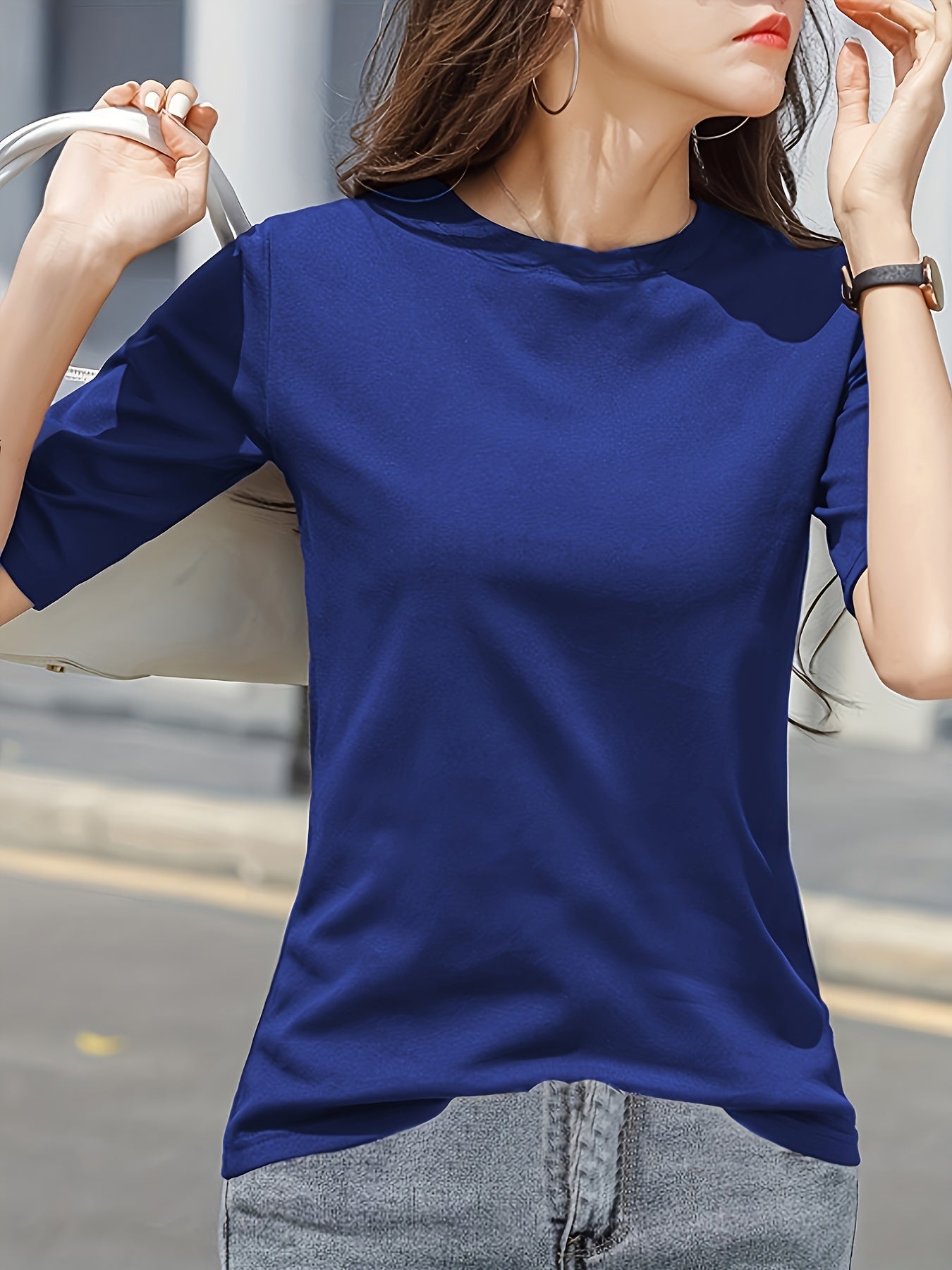 Women'S Elegant Solid Color T-Shirt - Soft Pink Crew Neck Short Sleeve Top, Perfect for Summer Fashion, Everyday Tshirt | Versatile Top | Comfortable Fit