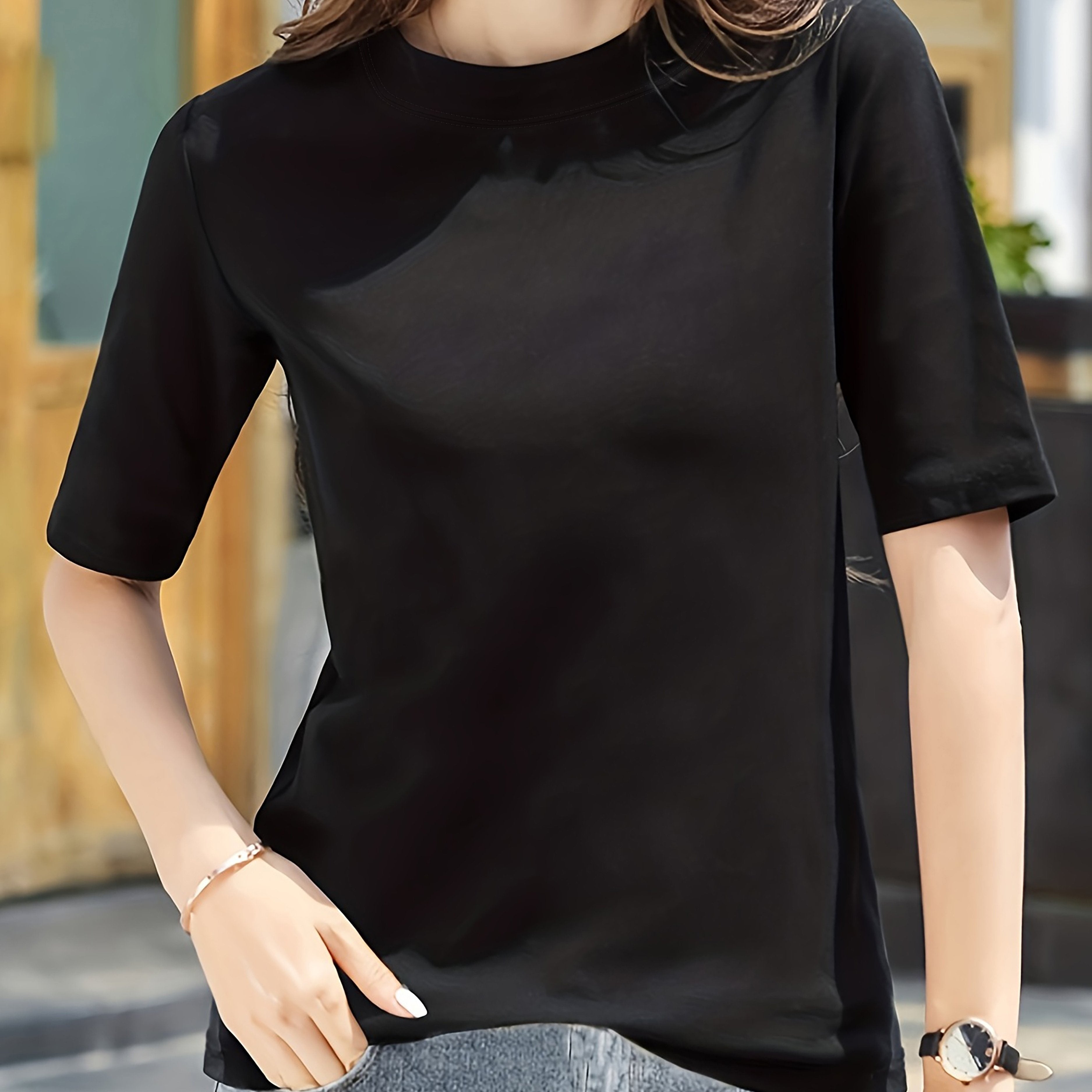 Women'S Elegant Solid Color T-Shirt - Soft Pink Crew Neck Short Sleeve Top, Perfect for Summer Fashion, Everyday Tshirt | Versatile Top | Comfortable Fit