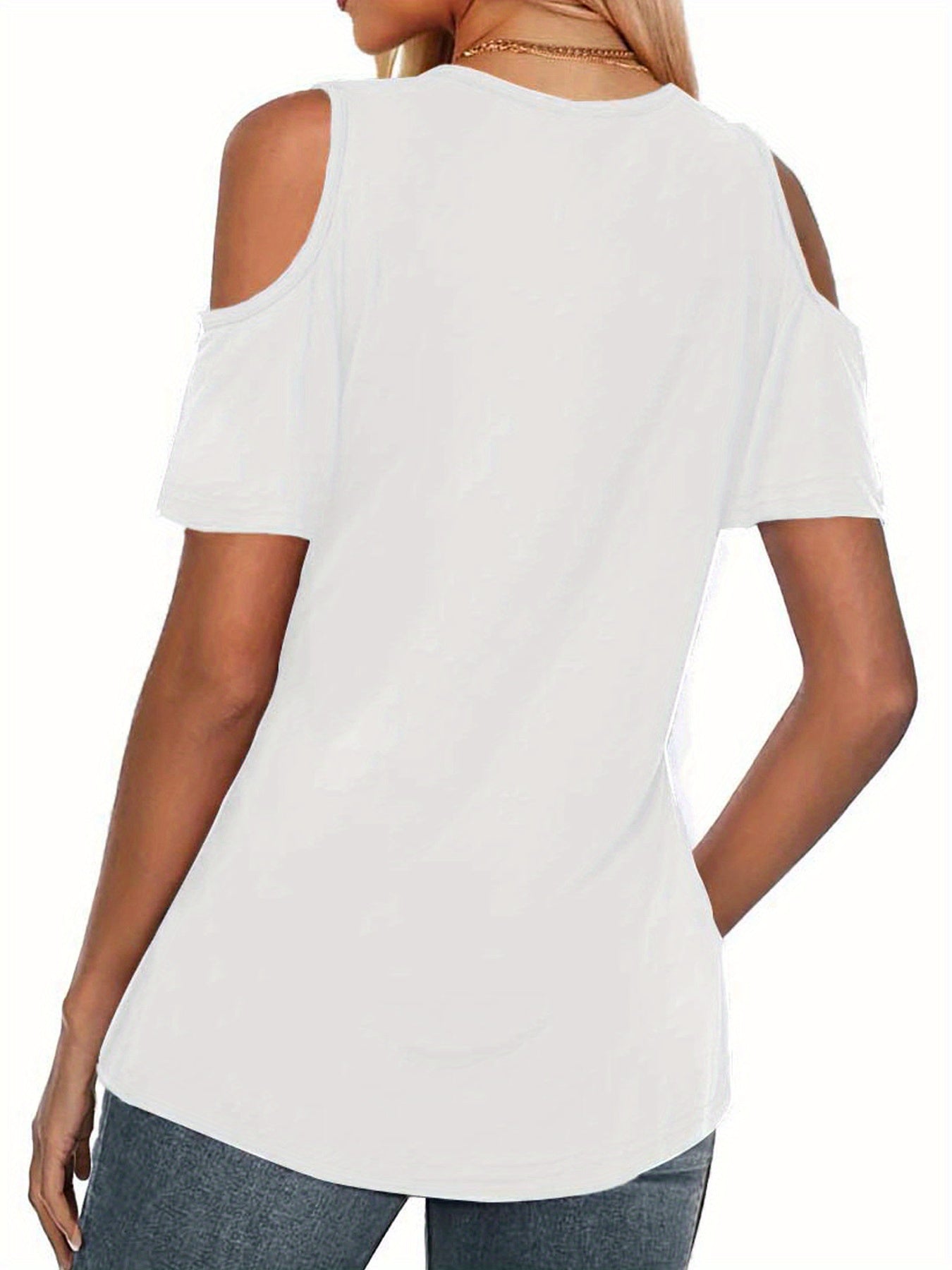 Women'S Fashion T-Shirt with a Printed Design And V-Neck, Stylish Off-Shoulder Short-Sleeve T-Shirt for Women