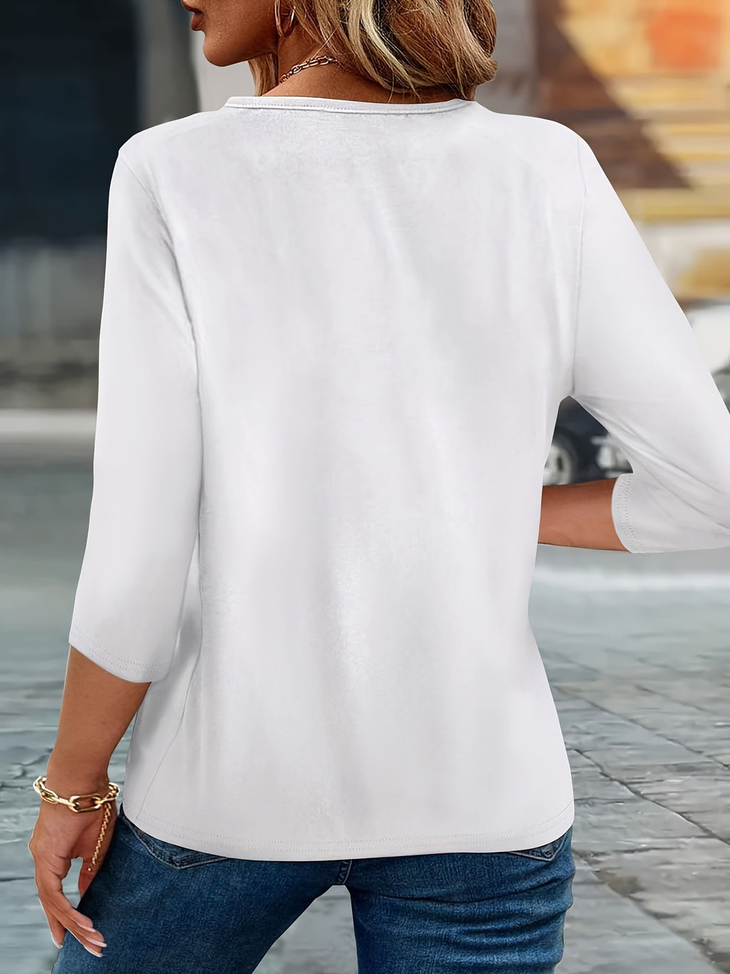 2025 New Style, Print Spring And Summer Fashion Easy Women'S Casual V-Neck Three-Quarter Sleeve T-Shirt 79-A41-544