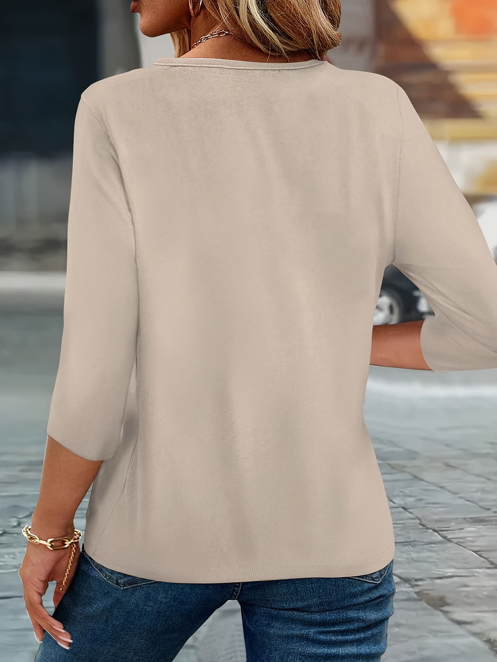 2025 New Style, Print Spring And Summer Fashion Easy Women'S Casual V-Neck Three-Quarter Sleeve T-Shirt 79-A41-544