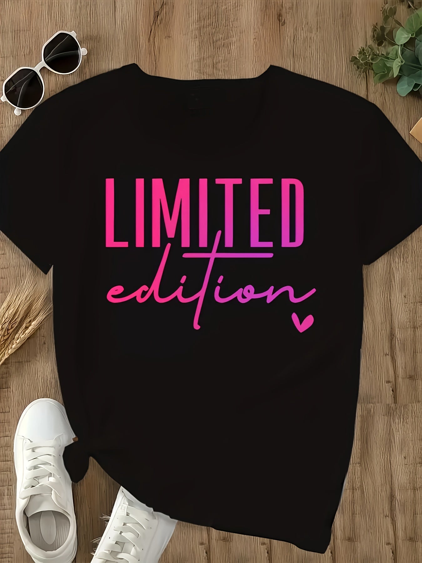 LIMITED EDITION Letter Slogan Graphic T-Shirt - Casual Round Neck Short Sleeve, Machine Washable